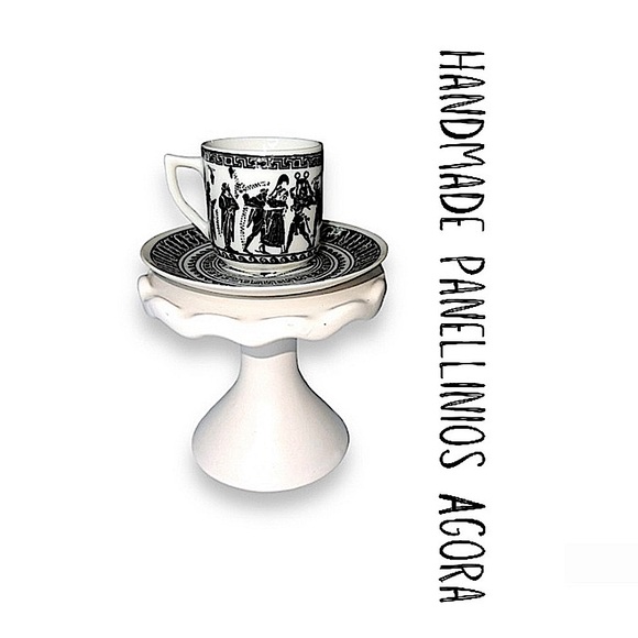 Vintage Panellinios Agora Handmade Greek Demitasse Tea Cup and Saucer EUC - Picture 1 of 13